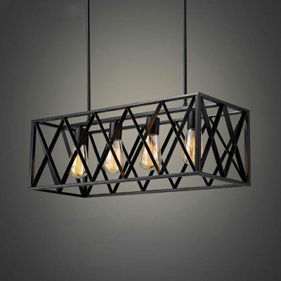 4 Lights Industrial Style Cage Shape Metal Pendant Chandelier