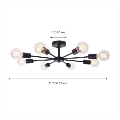8 Lights Retro Wrought Iron Ceiling Light Fixture in Black for Bedroom and Living Room
