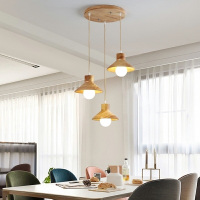 Contemporary Wood Pendant Lighting Fixtures Cone for Dinning Room