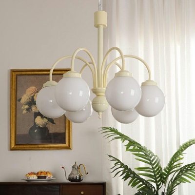 Medieval Vanilla Chandelier with Glass Globe Shade for Living and Dining Room