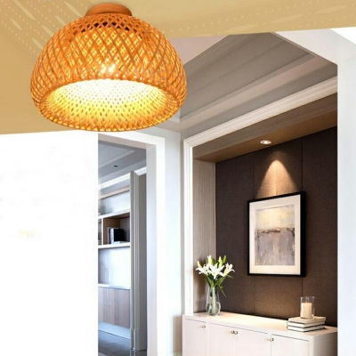 1 Light Minimalism Style Dome Shape Rattan Ceiling Flush Mount Lights