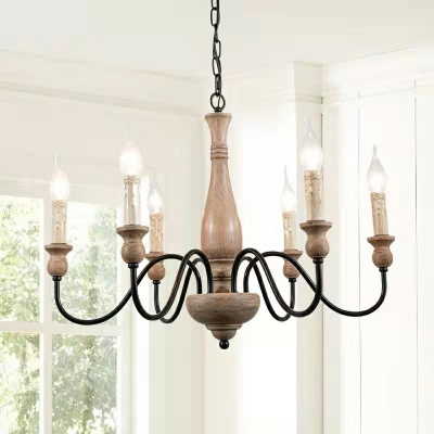 6 Lights French Vintage Wood Chandelier for Dining Room and Living Room