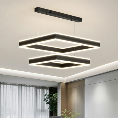 Simple LED Multi-layer Square Chandelier in Black for Dining Room and Living Room