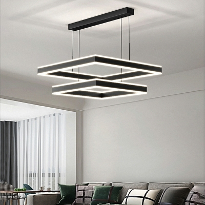 Simple LED Multi-layer Square Chandelier in Black for Dining Room and Living Room