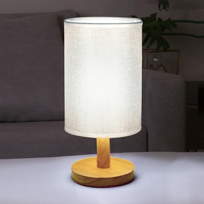 1 Light Simple Style Cylinder Shape Wood Bedside Lamps for Bedroom