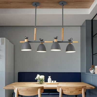 4 Lights Nordic Solid Wood Island Lights in Gray for Bar and Restaurant