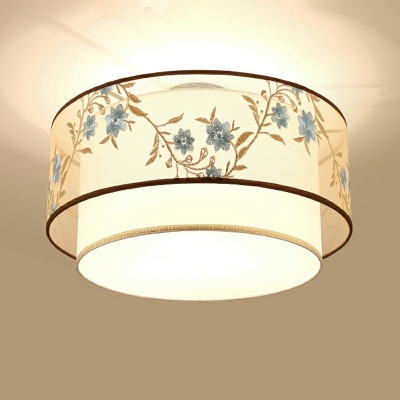 5 Lights Traditional Style Drum Shape Fabric Flush Mount Ceiling Light Fixtures