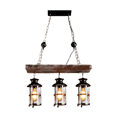 American Country Wood Art Island Lamp with Glass Shade for Dining Room and Bar