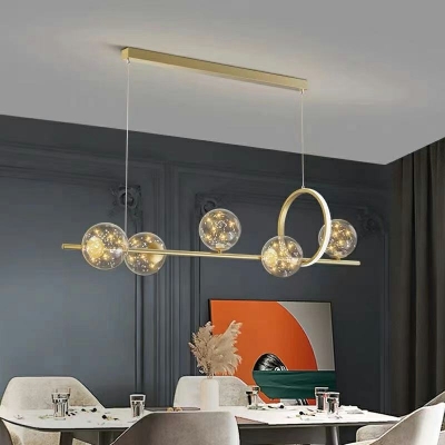 Contemporary Island Chandelier Lights LED Globe Glass for Dinning Room