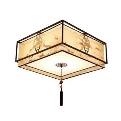 Fabric Flush Mount Ceiling Light Fixtures Traditional Square for Living Room