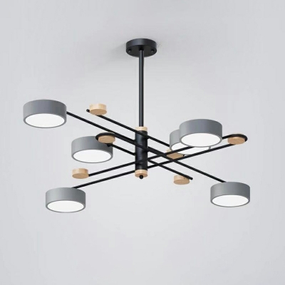 LED Nordic Simple Wood Art Chandelier in Gray for Living Room and Dining Room