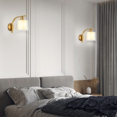 Modern Simple Full Copper Wall Lamp with Glass Shade for Bedroom and Living Room