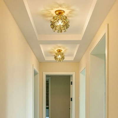 Nordic Creative Brass Petal Glass Ceiling Lamp for Aisle and Entrance