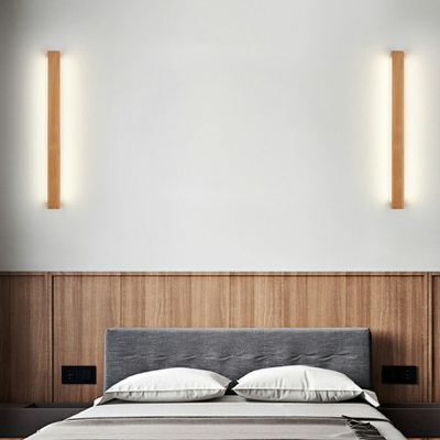 1 Light Simplistic Style Linear Shape Wood Flush Mount Wall Sconce