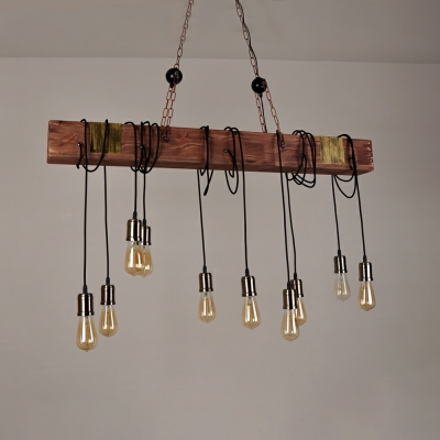 10 Lights Industrial Retro Solid Wood Island Lights for Restaurant and Bar