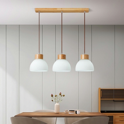 3 Lights Pendant Lighting Fixtures Modern Wood Dome for Dinning Room