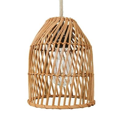 Drum Wood Hanging Pendant Lights Weave Basic Contemporary for Living Room