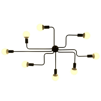 Industrial Style Wrought Iron Bulb Ceiling Light Fixture for Living Room and Dining Room