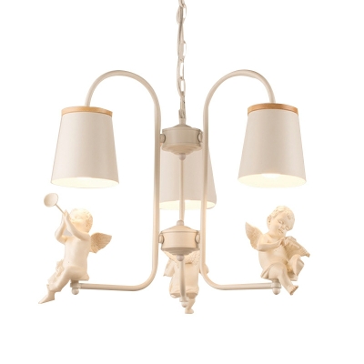Nordic Creative White Chandelier with Angel Statue Decoration for Living Room and Dining Room