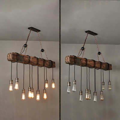 10 Lights Industrial Style Retro Long Wood Island Lights for Restaurant and Bar