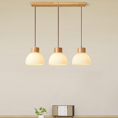 3 Lights Pendant Lighting Fixtures Modern Wood Dome for Dinning Room