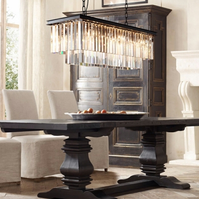 6 Lights Post Modern Rectangular Crystal Chandelier for Dining Room and Living Room