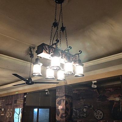Industrial Retro Wood Hanging Chain Chandelier for Bar and Restaurant