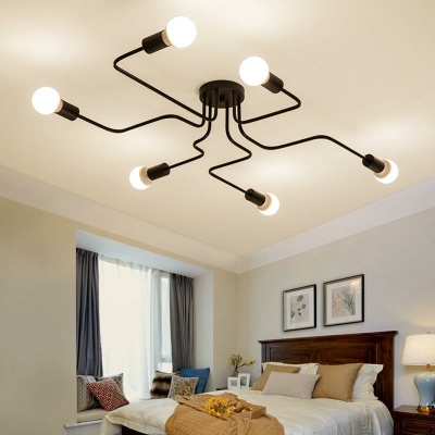Industrial Style Wrought Iron Bulb Ceiling Light Fixture for Living Room and Dining Room