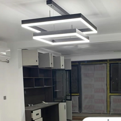 LED Black Chandelier Pendant Light Square Minimalism for Living Room