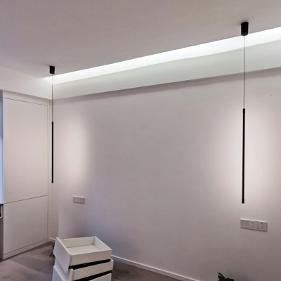 Minimalist LED Slim Strip Pendant Light in Black for Bedroom