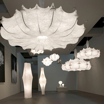 Silk Minimalism Pendant Lighting Fixtures Elegant White Drum for Living Room
