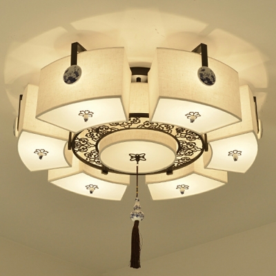 Traditional Semi Flush Mount Ceiling Fixture Fabric Drum for Living Room