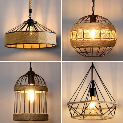 1 Light Antique Style Cage Shape Metal Hanging Pendant Light