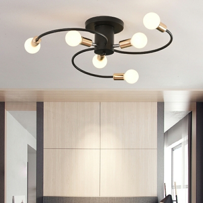 6 Lights Industrial Style Exposed Bulb Shape Metal Flush Mount Ceiling Light