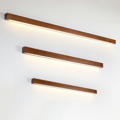 Walnut Color Minimalist Wooden Long Strip Vanity Lamp LED Third Gear for Bathroom