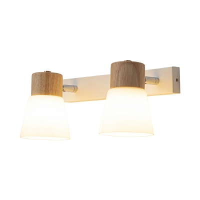 2 Lights Creative Wooden Vanity Lamp with Glass Shade for Aisle and Bathroom