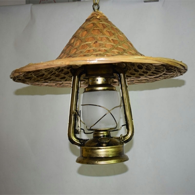Chinese Retro Bamboo Straw Hat Pendant Lamp for Dining Room and Bedroom