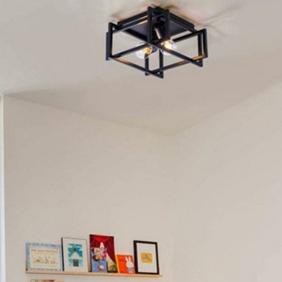 Industrial Semi Flush Mount Ceiling Fixture Vintage Black Cage for Living Room