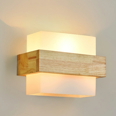 Japanese Creative Wood Art Wall Lamp with Glass Shade for Bedroom and Entrance