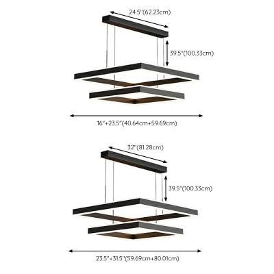 LED 2 Tiers Square Aluminum Pendant Light for Dining Room and Living Room