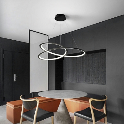 LED Minimalist Surround Lines Chandelier in Black for Bedroom and Dining Room
