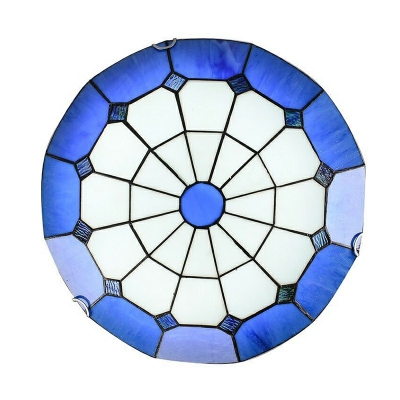 Mediterranean Art Glass Flushmount Ceiling Light in Blue for Restaurant and Bedroom