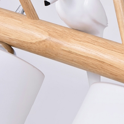 3 Lights Modernist Style Cylinder Shape Wood Chandelier Light Fixtures