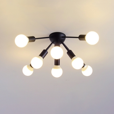 8 Lights Retro Style Exposed Bulb Shape Metal Ceiling Mount Light Fixture