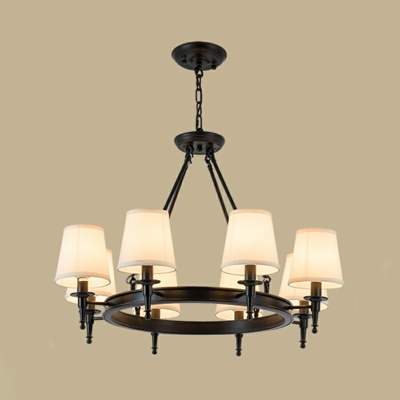 American Style Vintage Metal Chandelier with Fabric Lampshade for Living Room and Dining Room