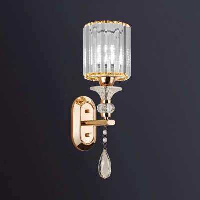 Crystal Wall Mounted Light Fixture Cylindrical Modern for Living Room