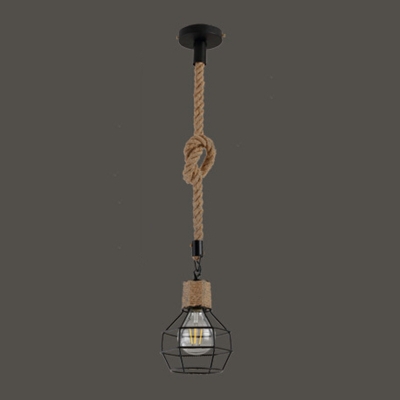 Industrial Metal and Rope Hanging Pendnant Lamp Vintage Cage for Living Room