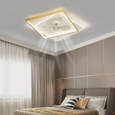 LED Simple Double Layer Square Ceiling Fan Light for Bedroom and Living Room