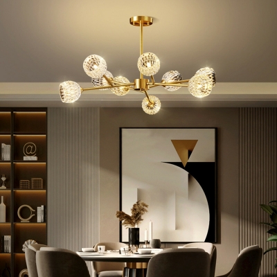Nordic Creative Crystal Glass Chandelier in Brass for Dining Room and Living Room