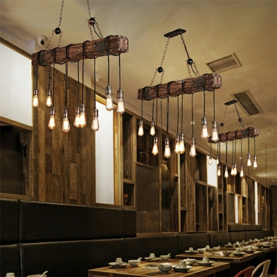 10 Lights Industrial Style Retro Long Wood Island Lights for Restaurant and Bar